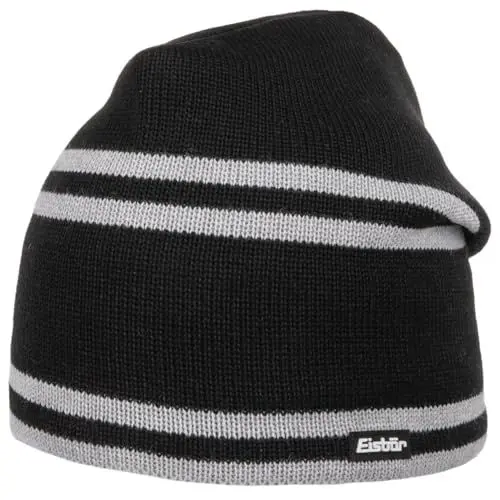 Produktbild: Eisbär Noxino Strickmütze Beanie Skimütze Wintermütze Wollmütze (One Size - schwarz-grau)