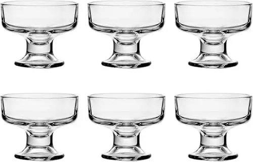 Produktbild: Eisbecher Glas 6 stück 290ml Eisschalen Luxury Quality 100% BLEIFREI Dessertschalen mit Fuß, Trifle Parfait Eis und Dessertbecher für Obst Vorspeise Eiscremegläser Pudding Schalen-Set 6 (ORGIN-PARS)