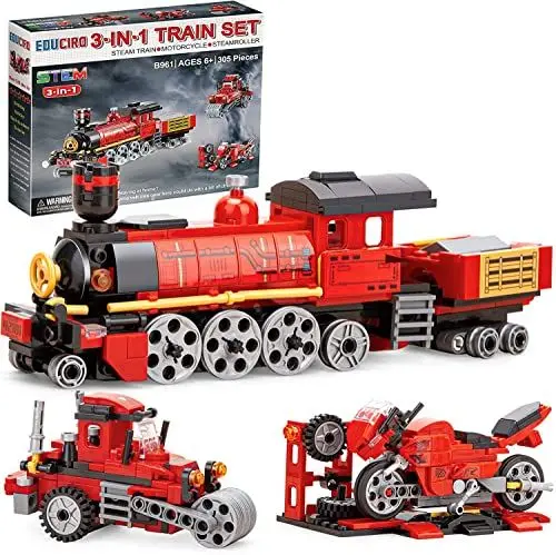Produktbild: Eisenbahn Bausatz Spielezug 3 in 1 Bausteine Dampfzug Motorrad und Traktor, Spielzeug für Kinder ab 6 Jahre