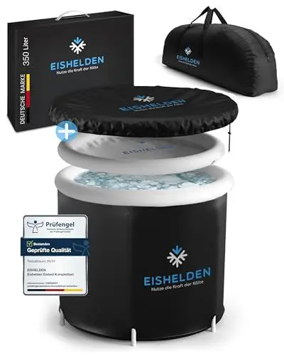 Produktbild: Eishelden Premium Eisbad (80 cm Ø) XL Komplettset - Kryotherapie für Sportler & Anfänger, erleben Sie die regenerative Kälte zu Hause - Eistonne mit 5 dicken Isolierschichten