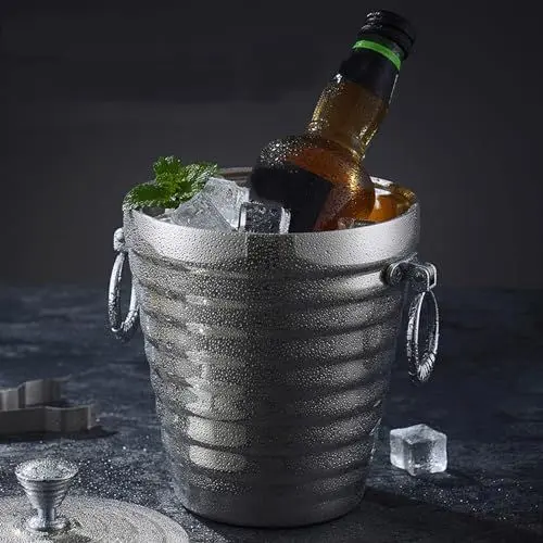Produktbild: Gavigain Eiskübel mit Deckel, doppelwandige Eiszange aus Metall und Sieb Isolierter Eiskübel für Cocktailbar, Wein, Hausbarzubehör (2L)