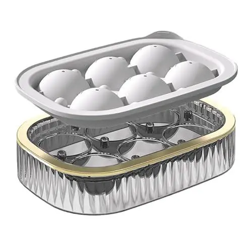 Produktbild: Eiskugelbereiter, runde Eiswürfelform, Eiswürfelform für den Gefrierschrank, Eiswürfelform mit Abdeckung für Zuhause, Bar, Cocktails, Bourbon-Whisky-Getränk (Sechs Bälle – Weiß)