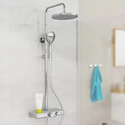 Produktbild: EISL DX1105CST FUTURA Wellness Duschsystem mit Thermostat Glasablage, Duschpaneel mit Armatur, Komplett Duschamaturenset (Regendusche mit Wandhalterung, Duschsäule, Duscharmatur) Grau Chrom