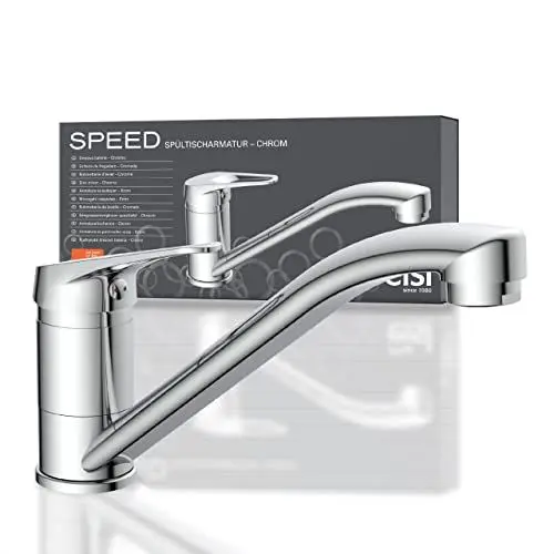 Produktbild: EISL Spültischarmatur SPEED, 360° schwenkbarer Wasserhahn Küche, ideale Küchenarmatur für Doppelspülbecken, Einhebelmischer Chrom, NI182SCR