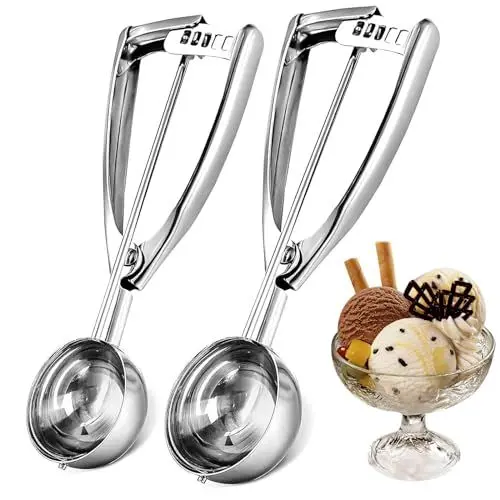 Produktbild: Eislöffel Portionierer Edelstahl, MXJFYY Eisportionier mit Auslöser, 2 Stück Eisportionierer Edelstahl 304 Cupcake Scoop mit Auslöser und Komfortablem Griff für Keks, Melonenkugel, Muffin, Fleischball