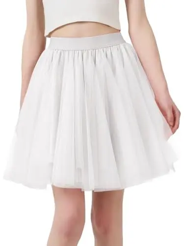 Produktbild: Eisnnu Tüllrock Damen 3 Lagen Tüll Elastische Taille Sommerrock Unterrock Petticoat Rocklänge 48CM Schwarz Rosa Weiß Kurz Party Prom Rock