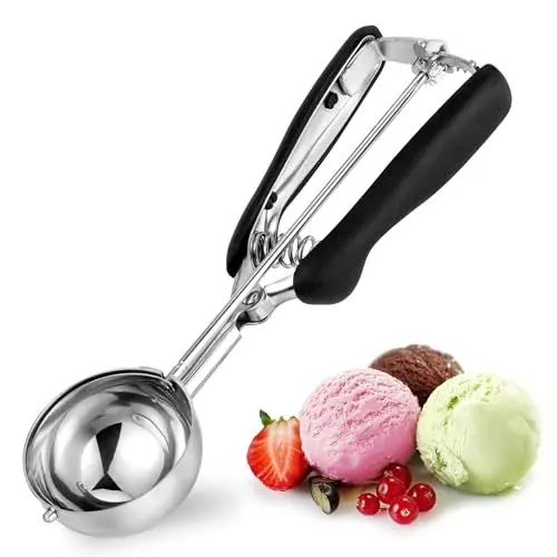 Produktbild: Eisportionierer Edelstahl 6 cm, TJ POP Eislöffel Portionierer 60ml mit Auslöser und Komfortablem Griff Für Eiscremekugel, Backen, Melonenkugel