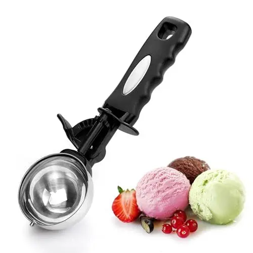 Produktbild: Eisportionierer mit Auslöser, 6 Esslöffel Keksschaufel zum Backen, 85 ml Keksteigschaufel, großer Eisportionierer, Edelstahl-Portionierschaufel, 90 ml