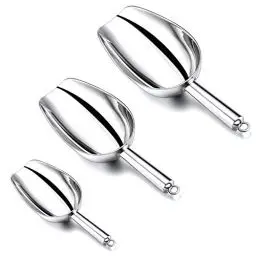 Produktbild: Eisschaufel 3er-Set, HaWare Edelstahl Abwiegeschaufel Mehlschaufel Futterschaufel Sackschaufel Abfüllschaufel für Küche, Bar, Buffet, Party, Garten, Vielseitig & Spülmaschinenfest - 3/5/8 Unzen