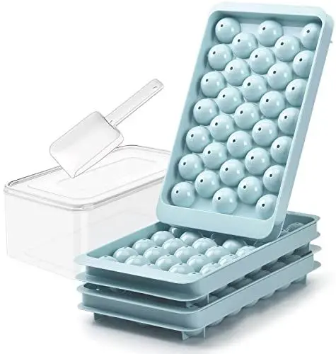 Produktbild: Eiswürfelform, Jisile Runde Eiswürfelbehälter Mit Groß Behälter, 1.2in x 99 Stück Ice Cube Tray für Gefrierschrank Kreis, Eis, Cocktail, Whiskey, Tee, Kaffee (1.2'' Eiswürfelform Bälle)