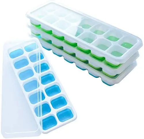 Produktbild: Eiswürfelform Silikon 4 Pack, Eiswürfelbehälter Mit Deckel,BPA Frei,Stapelbar Eiswürfelschalen Eiswürfel Ice Cube Tray (2Grün+2Blau)