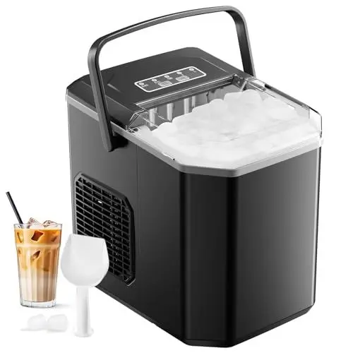 Produktbild: Eiswürfelmaschine, 12 kg in 24 Stunden, 9 Eiswürfel in 6 – 8 Minuten, Eiswürfelmaschine mit umkehrbarem Eislöffel und Tragegriff, für Zuhause/Küche/Camping