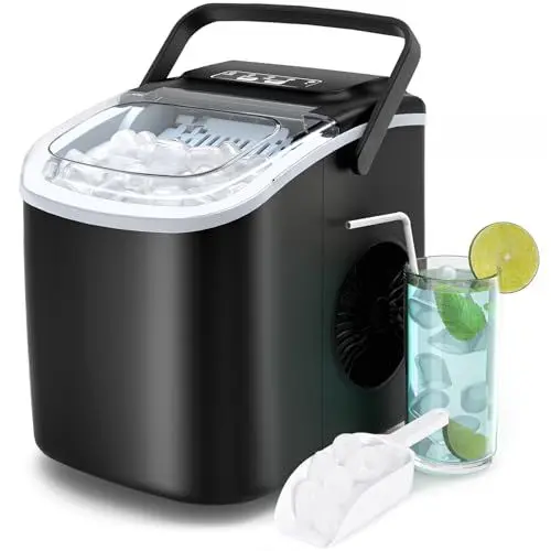 Produktbild: Eiswürfelmaschine Klein, PALINTH Eiswürfelmaschinen, 2 Größen von Bullet Ice Cube Maker, Selbstreinigende Eiswürfelmaschine Crushed Ice mit tragbarem Griff, 9 Eiswürfel in 6 Minuten Eiswürfelbereiter