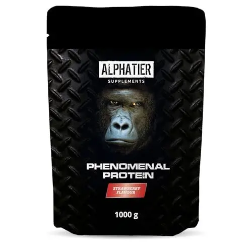 Produktbild: Eiweiß Pulver mit BCAA und EAA - Erdbeere 1 kg - Eiweißpulver mit 82% Protein - Strawberry Protein Powder - Proteinpulver mit Aminosäuren - ohne Gluten + Laktose - vegan