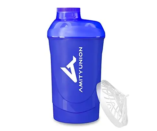 Produktbild: Eiweiß Shaker 800 ml mit Sieb - Deluxe Fitness Becher - Protein Shaker auslaufsicher - BPA frei, Mit Skala für cremige Whey Proteinpulver Shakes, Protein Isolat und BCAA Konzentrate in Dunkelblau