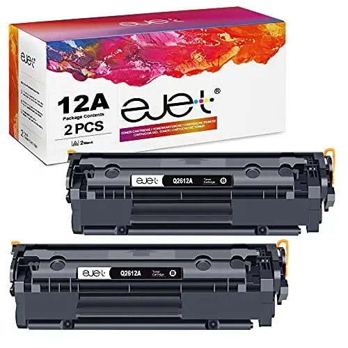 Produktbild: ejet 12A Toner Kompatibel für HP 12A Q2612A für HP Laserjet 1010 1012 1015 1018 1020 1022 1022n 1022nw 3020 3030 3050 3052 3055 M1005 M1319 M1319f (Schwarz, 2er-Pack)
