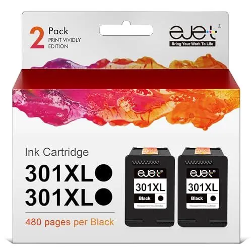 Produktbild: ejet 301XL 301 XL Druckerpatronen Kompatibel für HP 301 XL 301XL Patronen für HP Deskjet 1000 1050 1510 2050 2050A 2540 3050 Officejet 2620 2622 4630 4632 Envy 4500 5530 (2er-Pack Schwarz)
