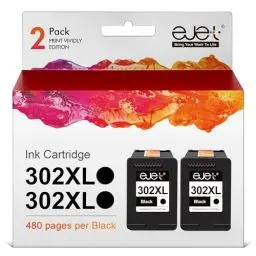 Produktbild: ejet Wiederaufgefüllt Tintenpatrone als Ersatz für HP 302XL Deskjet 3630 3632 3634 5230 5220 1110 2130 2134 Envy 4520 4524 4525 4527 Officejet 3830 3831 3833 5220 4650 Drucker (Schwarz, 2er-Pack)