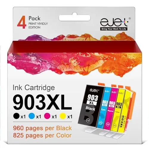 Produktbild: ejet 903XL Multipack-Druckerpatronen Kompatibel für HP 903 903XL Patronen für Officejet Pro 6950 6960 6970 All-in-One Drucker (4er-Pack, Neuester Chip)