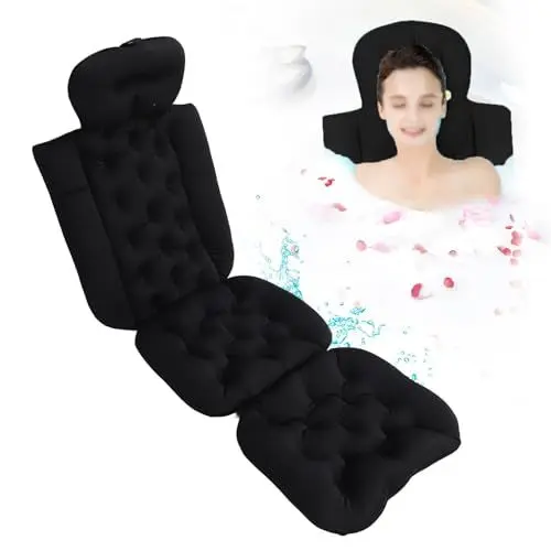 Produktbild: Ejoyous Badewannenkissen Ganzkörper, Badewannenmatte mit Kissen Sprudelmatte Badewanne Badewannenkissen Nacken mit starken Saugnäpfen Verrutschen Abnehmbares Waschbares (Black)