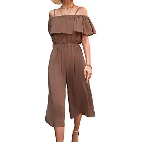 Produktbild: Ejoyous Damen Jumpsuit Ärmellos Jumpsuit, Langarm Overalls Hohe Taille Jumpsuits Rückenfrei Playsuit Sommer Oversize Lose Hose(L-Braun)