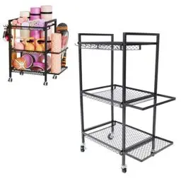 Produktbild: Ejoyous Hantelständer Multifunktionaler, Kurzhantelständer Mobiles Yoga Matte Aufbewahrung Regal mit Rädern und Haken Home Gym Kettlebell Rack Trainingsgeräte Halter, für Heim Fitnessgerä