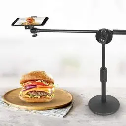 Produktbild: Overhead Stativ Handy, Handy Stativ Tisch Desktop Fotografie Telefonhalter Höhen und Winkelverstellbar mit Stabiler Runder Basis Phone Tripod für Foto Video Aufnahmen Fülllicht
