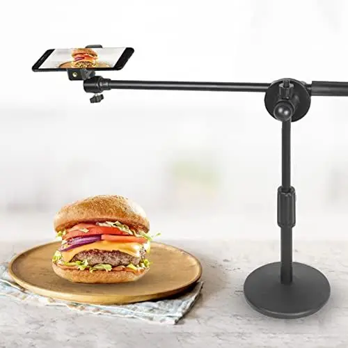 Produktbild: Overhead Stativ Handy, Handy Stativ Tisch Desktop Fotografie Telefonhalter Höhen und Winkelverstellbar mit Stabiler Runder Basis Phone Tripod für Foto Video Aufnahmen Fülllicht