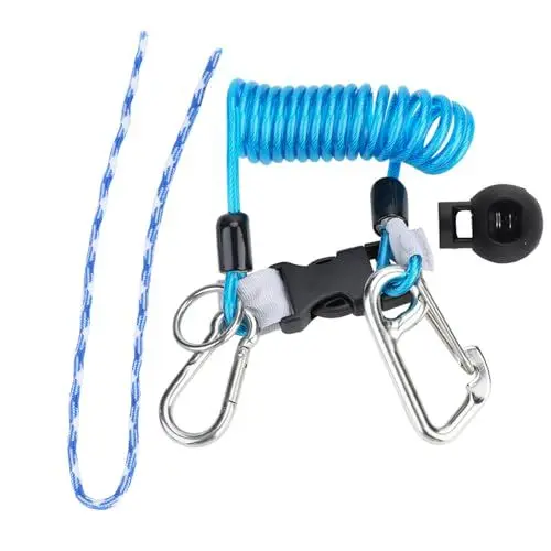 Produktbild: equlup Tauch-Lanyard, Anti-Verlust-Feder-Spiral-Lanyard, Sicherheits-Notfallwerkzeug mit Schnellverschluss-Feder-Spiral-Lanyard für Kameras, Tauchlichter (Blau)
