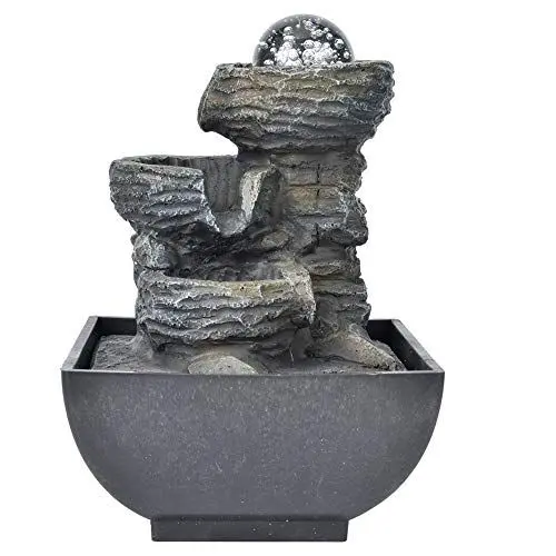 Produktbild: Ejoyous Zimmerbrunnen Wasserfall mit Beleuchtung, Schönen Brunnen Innenbereich Tischbrunnen Raumbefeuchter Brunnen Wasserbrunnen Wohnzimmer Deko, für Meditationund Entspannung