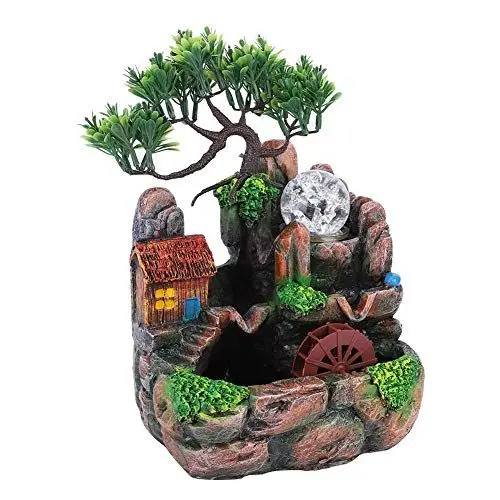 Produktbild: Ejoyous Zimmerbrunnen mit Pflanzen, Springbrunnen Innen Tischbrunnen Brunnen Wohnzimmer Meditation mit Beleuchtung für Indoor&Outdoor Dekoration luftbefeuchter Raumdekoration