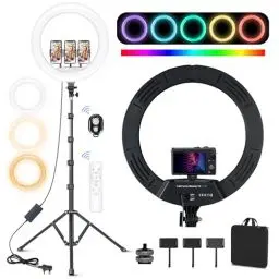 Produktbild: Ekasoco 18 Zoll Ringlicht Groß, 26 RGB-Modus Ringleuchte mit 3 Telefonhaltern, Dimmbar Ring Light 2700K-7000K Ringlicht mit Stativ Handy für Live-Streaming, Make-up, Kamera, Selfie, YouTube, Tiktok