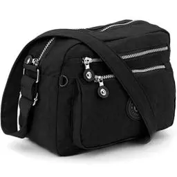 Produktbild: ekavale - Kleine Schultertasche aus Wasserabweisendes Nylon – Handtasche für Damen & Mädchen - Crossbody Bag - Leichte Umhängetasche (Schwarz)