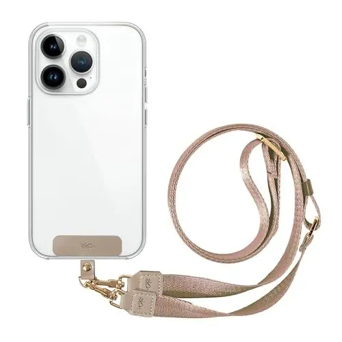 Produktbild: EKAX 2 Haken Handykette Universal | Halsband zum Umhängen ohne Hülle | Crossbody Handyband mit klebefreiem Pad | Kette für alle Smartphone, iPhone, Samsung, Huawei | Hellbeige