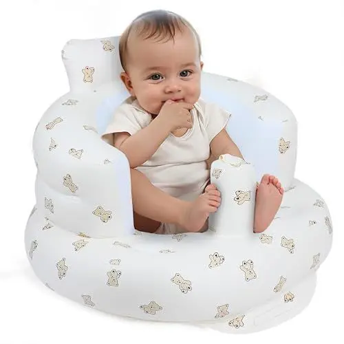 Produktbild: EKEPE Aufblasbarer Baby-Sitz für Babys ab 3 Monaten, Baby-Bodensitze zum Aufsitzen, Baby-Sitze für Kleinkinder, aufblasbarer Baby-Stuhl mit eingebauter Luftpumpe - Bär