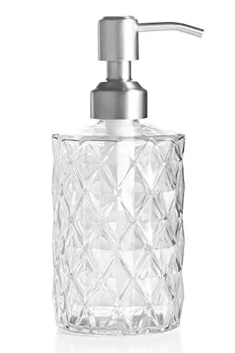 Produktbild: Ekirlin Glas Seifenspender für Küche, Bad - Nachfüllbare Handwaschflüssigkeit Klarglasflasche,340 ml Glasspender mit Edelstahlpumpe für Geschirrspülmittel, ätherisches Öl,Shampoo Lotion (Transparent)