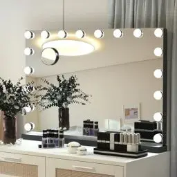 Produktbild: eklipt Schminkspiegel mit Beleuchtung 80x60cm,18 Dimmbare Groß LED Licht Hollywood Spiegel mit Beleuchtung,3 Farbtemperatur Licht, Touch Control Tischplatte (18led,80x12x62cm,schwarz)