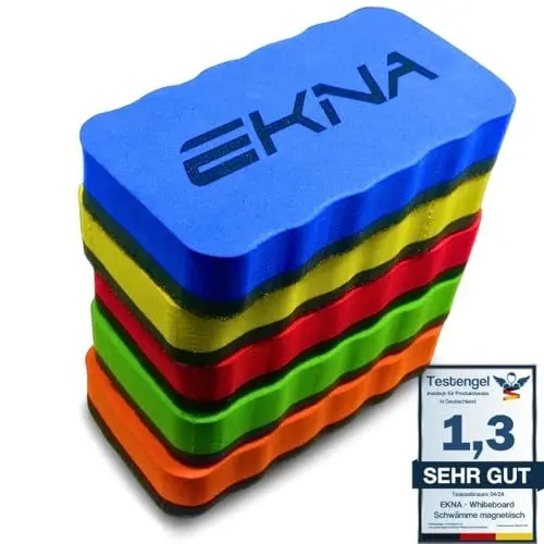 Produktbild: EKNA Whiteboard Schwamm 110 x 55mm - 5er-Set Magnettafel & Whiteboard Radierer - Whiteboard Schwamm magnetisch für Whiteboards, Tafeln, Flipcharts uvw. (5er-Set)