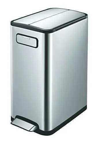 Produktbild: EKO Ecofly Tretmülleimer 20+20L Mülltrenner (27.5 x 46 x 65 cm, Dämpfer-System, Fingerabdruck frei, Stay-Open, Abfallbeutelfixierung), matt silber