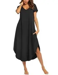 Produktbild: Ekouaer Damen Nachthemd Kurzarm Schlafshirt Baumwolle Damen Nachtkleid Sleepshirt Hauskleid Lose Sleepwear Bequeme Schlafhemd