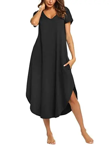 Produktbild: Ekouaer Damen Nachthemd Kurzarm Schlafshirt Baumwolle Damen Nachtkleid Sleepshirt Hauskleid Lose Sleepwear Bequeme Schlafhemd
