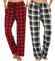 Produktbild: Ekouaer Damen Pyjamahose Lang Schlafanzughose Schlafhose Hausanzug für Frauen Nachtwäsche Freizeithose mit Taschen und Kordelzug Schlafanzug Hosen Strandhose Yogahose Damen Rot Schwarz Weiß M