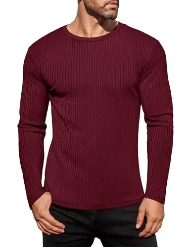 Produktbild: Ekouaer Pullover für Herren Warm Thermo Langarmshirt Winter Unterhemd Jumpers Dunkelrot M