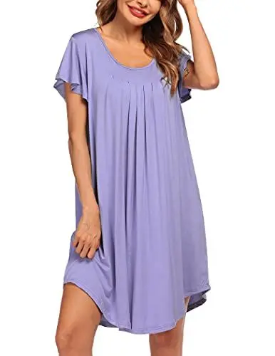 Produktbild: Ekouaer Damen Nachthemden Sexy Sleepshirt Kurzarm Schlafshirt Nette Nachtwäsche Leichte Nachthemd Negligee, Lila, M