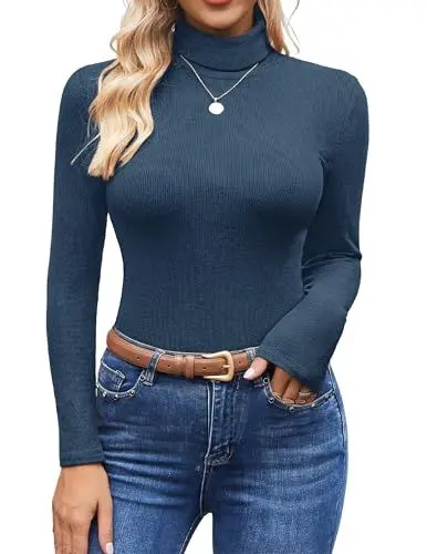 Produktbild: Ekouaer Strickpullover Damen Rollkragenshirt Langarm Unterhemd Winter Thermounterhemd Langarmshirt Thermo-Shirt Slim Fit Oberteil Hoher Kragen Strickpulli Elegant, Topas, S