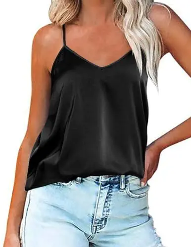 Produktbild: Ekouaer Tank Top Damen Unterhemd Damen Spaghetti Top Unterhemd Spaghettiträger mit Verstellbarer Strap Basic Cami Tank Top Schwarz XXL