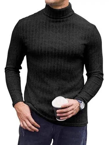 Produktbild: Ekouaer Rollkragenpullover Herren Rollkragenshirt Pullover Thermooberteile Dünn Langarmshirt Thermounterwäsche Herbst Winter Warm Basismodell Slim Fit, Schwarz, M