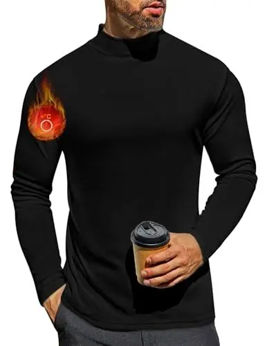 Produktbild: Ekouaer Thermounterwäsche Männerwinter Langarm T-Shirt mit Innenfleece Thermo Unterhemd schwarz XL