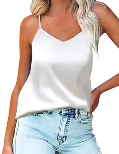 Produktbild: Ekouaer Top Satin Damen Unterhemd Spaghetti Top Satin Unterhemd Damen Weiß XXL