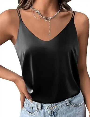 Produktbild: Ekouaer Trägertop Damen Top Elegant Röcke Satin Top Damen Sommer Blusentop Satin Unterhemden Sexy,Schwarz, M